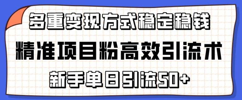 精准项目粉高效引流术，新手单日引流50+，多重变现方式稳定赚钱【揭秘】网创项目-知识付费-在线课程-自媒体创业-网络副业-优利资源优利资源网