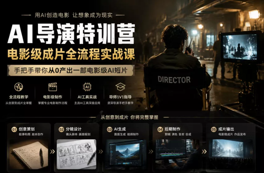 AI导演特训营，电影级成片全流程实战课，手把手带你从0产出一部电影级AI短片网创项目-知识付费-在线课程-自媒体创业-网络副业-优利资源优利资源网