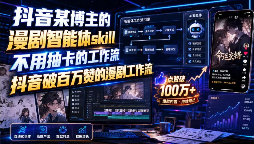 抖音某博主的漫剧智能体skill，不用抽卡的工作流，抖音破百万赞的漫剧工作流网创项目-知识付费-在线课程-自媒体创业-网络副业-优利资源优利资源网