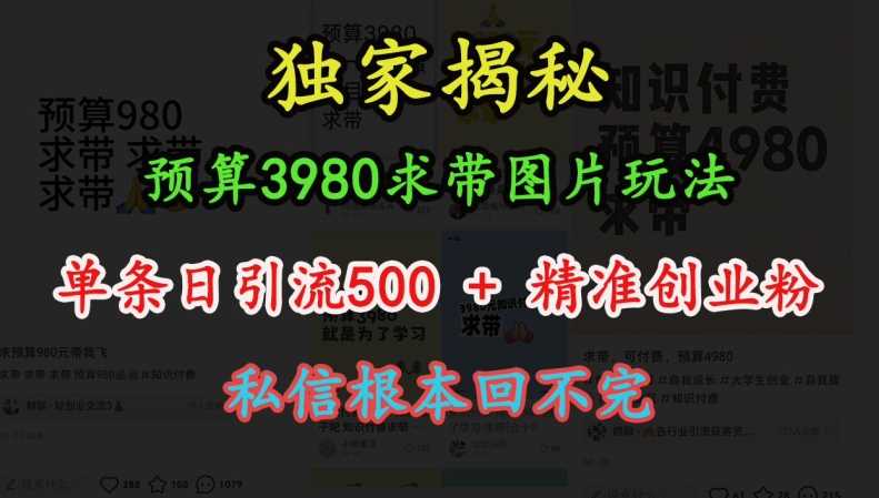 预算3980求带 图片玩法，单条日引流500+精准创业粉，私信根本回不完网创项目-知识付费-在线课程-自媒体创业-网络副业-优利资源优利资源网