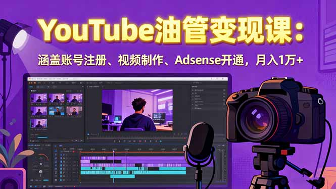 2025YouTube油管变现课：涵盖账号注册、视频制作、Adsense开通，月入1万+网创项目-知识付费-在线课程-自媒体创业-网络副业-优利资源优利资源网