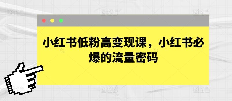 小红书低粉高变现课，小红书必爆的流量密码网创项目-知识付费-在线课程-自媒体创业-网络副业-优利资源优利资源网