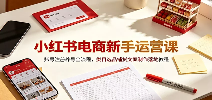 小红书电商新手运营课：账号注册养号全流程，类目选品铺货文案制作落地教程网创项目-知识付费-在线课程-自媒体创业-网络副业-优利资源优利资源网