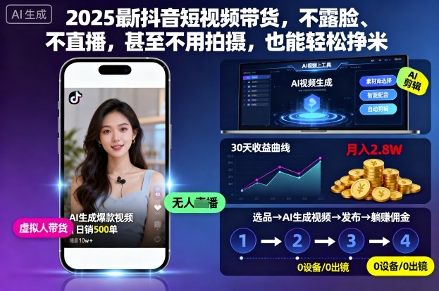 2025最新抖音短视频带货，不露脸、不直播，甚至不用拍摄，也能轻松挣米网创项目-知识付费-在线课程-自媒体创业-网络副业-优利资源优利资源网