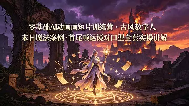 零基础AI动画短片训练营，古风数字人末日魔法案例，首尾帧运镜对口型全套实操讲解网创项目-知识付费-在线课程-自媒体创业-网络副业-优利资源优利资源网