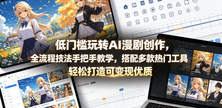 低门槛玩转AI漫剧创作，全流程技法手把手教学，搭配多款热门工具，轻松打造可变现优质作品网创项目-知识付费-在线课程-自媒体创业-网络副业-优利资源优利资源网