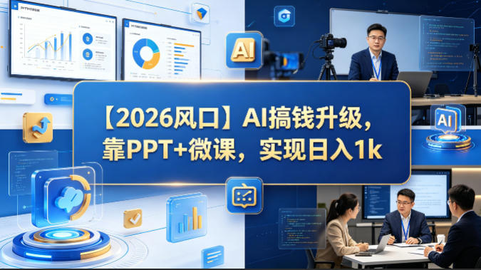 【2026风口】AI搞钱升级，靠PPT+微课，实现日入1k网创项目-知识付费-在线课程-自媒体创业-网络副业-优利资源优利资源网