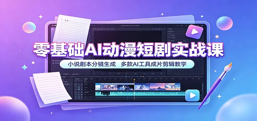零基础AI动漫短剧实战课：小说剧本分镜生成，多款AI工具成片剪辑教学网创项目-知识付费-在线课程-自媒体创业-网络副业-优利资源优利资源网