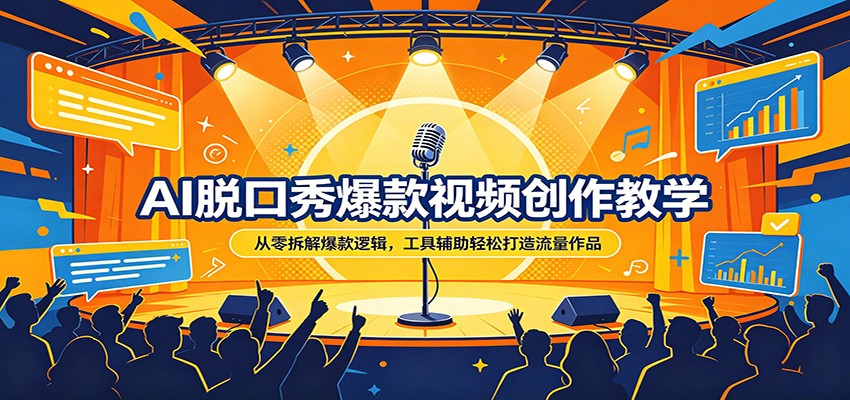 AI脱口秀爆款视频创作教学：从零拆解爆款逻辑，工具辅助轻松打造流量作品网创项目-知识付费-在线课程-自媒体创业-网络副业-优利资源优利资源网