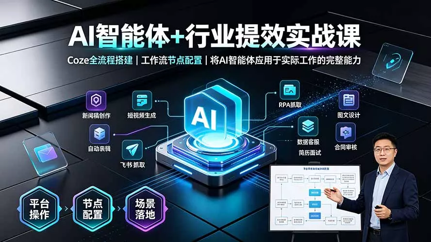AI智能体+行业提效实战课·Coze全流程搭建｜工作流节点配置｜将AI智能体应用于实际工作的完整能力网创项目-知识付费-在线课程-自媒体创业-网络副业-优利资源优利资源网