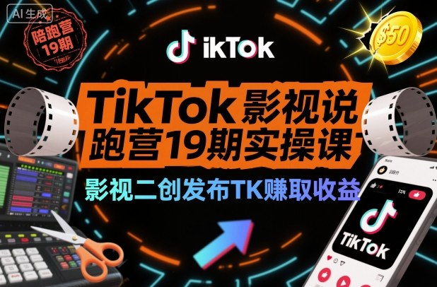 TikTok影视解说陪跑营19期实操课，影视二创发布TK賺取收益，万播收益50美金(更新)网创项目-知识付费-在线课程-自媒体创业-网络副业-优利资源优利资源网