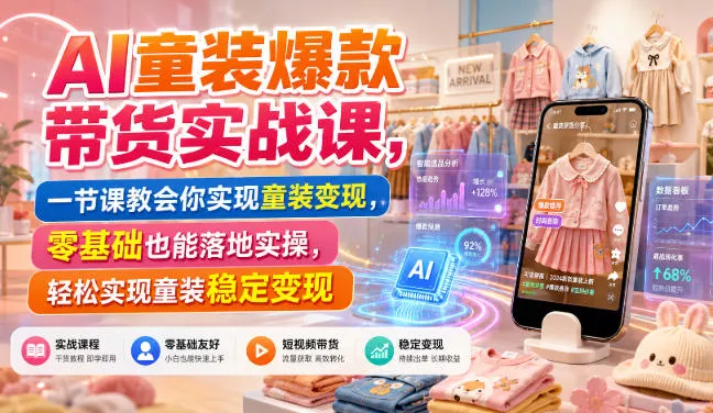 AI童装爆款带货实战课,一节课教会你实现童装变现,零基础也能落地实操 AI童装爆款带货实战课,一节课教会你实现童装变现,零基础也能落地实操