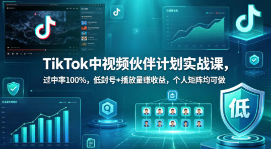 TikTok中视频伙伴计划实战课，过中率100%，低封号+播放量賺收益，个人矩阵均可做网创项目-知识付费-在线课程-自媒体创业-网络副业-优利资源优利资源网
