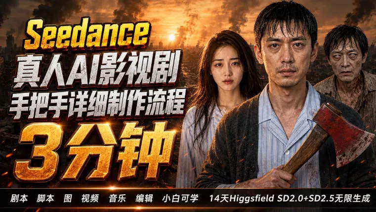 3分钟真人AI影视剧怎么做？SD 2.0手把手完整制作流程｜Higgsfield 14天SD 2.0/2.5无限生成网创项目-知识付费-在线课程-自媒体创业-网络副业-优利资源优利资源网