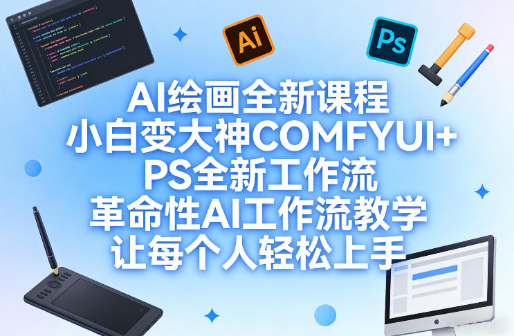 AI绘画全新课程，小白变大神COMFYUI+PS全新工作流，革命性AI工作流教学，让每个人轻松上手网创项目-知识付费-在线课程-自媒体创业-网络副业-优利资源优利资源网