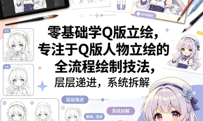 零基础学Q版立绘，专注于Q版人物立绘的全流程绘制技法，层层递进，系统拆解网创项目-知识付费-在线课程-自媒体创业-网络副业-优利资源优利资源网