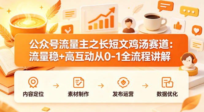 公众号流量主之长短文鸡汤赛道，流量稳+高互动，从0-1全流程讲解网创项目-知识付费-在线课程-自媒体创业-网络副业-优利资源优利资源网
