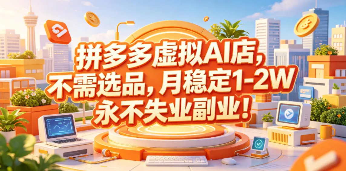 拼多多虚拟AI店，不需选品，月稳定1-2W，永不失业副业！【揭秘】网创项目-知识付费-在线课程-自媒体创业-网络副业-优利资源优利资源网