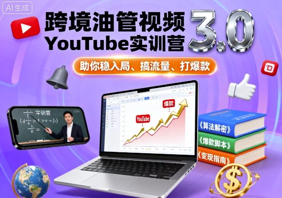 跨境油管视频YouTube实训营3.0，助你稳入局、搞流量、打爆款网创项目-知识付费-在线课程-自媒体创业-网络副业-优利资源优利资源网