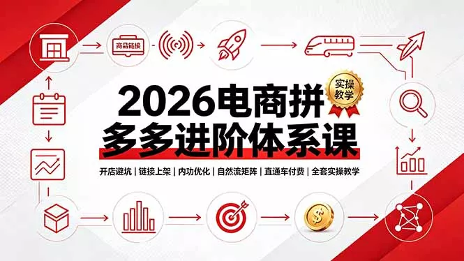 2026电商拼多多进阶体系课，开店避坑，链接上架，内功优化，自然流矩阵｜直通车付费｜全套实操教学网创项目-知识付费-在线课程-自媒体创业-网络副业-优利资源优利资源网
