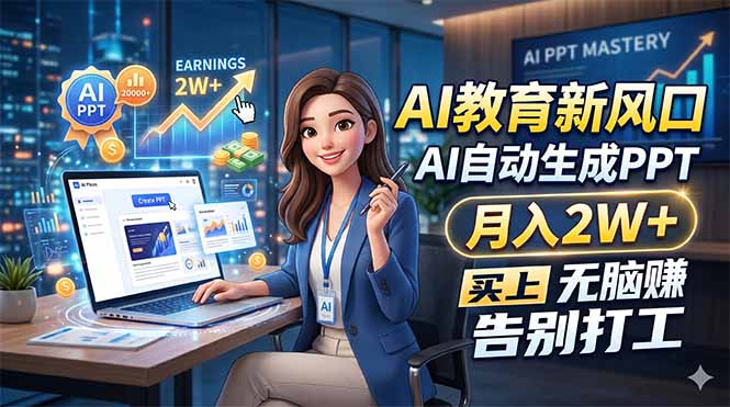AI教育新风口，AI自动生成PPT，月入2W+，无脑赚，告别打工网创项目-知识付费-在线课程-自媒体创业-网络副业-优利资源优利资源网