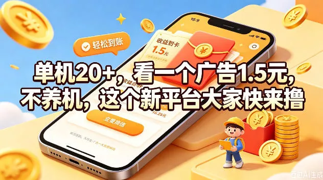 单机20+，看一个广告1.5米，不养机，这个新平台大家快来撸【揭秘】网创项目-知识付费-在线课程-自媒体创业-网络副业-优利资源优利资源网