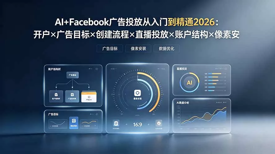 AI+Facebook广告投放从入门到精通2026：开户×广告目标×创建流程×直播投放×账户结构×像素安装×AI赋能网创项目-知识付费-在线课程-自媒体创业-网络副业-优利资源优利资源网