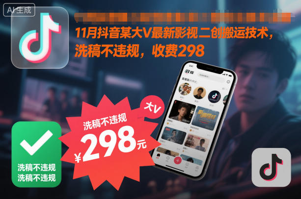 11月抖音某大V最新影视二创搬运技术，洗稿不违规，收费298网创项目-知识付费-在线课程-自媒体创业-网络副业-优利资源优利资源网