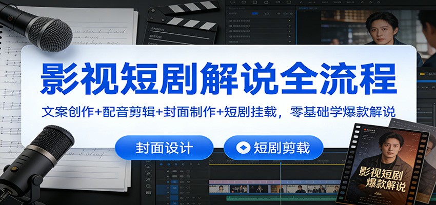 影视短剧解说全流程：文案创作+配音剪辑+封面制作+短剧挂载，零基础学爆款解说网创项目-知识付费-在线课程-自媒体创业-网络副业-优利资源优利资源网