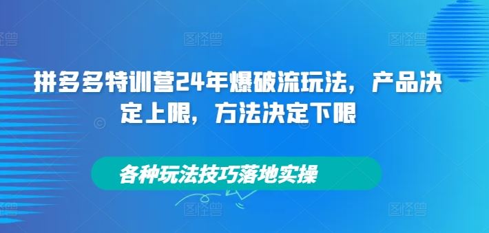 拼多多特训营24年爆破流玩法，产品决定上限，方法决定下限，各种玩法技巧落地实操网创项目-知识付费-在线课程-自媒体创业-网络副业-优利资源优利资源网