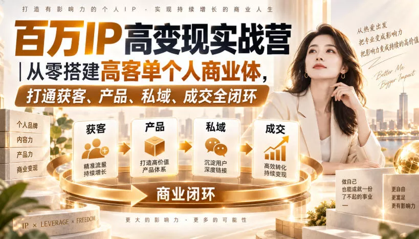 百万IP高变现实战营｜从零搭建高客单个人商业体，打通获客、产品、私域、成交全闭环网创项目-知识付费-在线课程-自媒体创业-网络副业-优利资源优利资源网