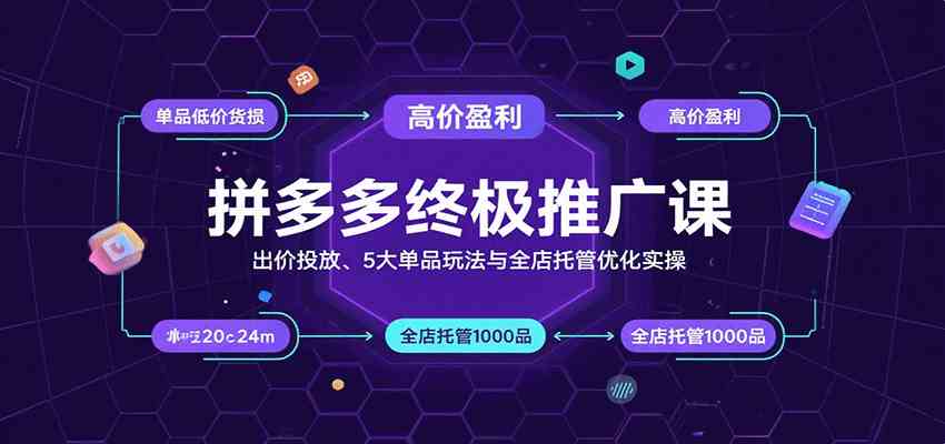 拼多多终极推广课：出价投放、5大单品玩法与全店托管优化实操网创项目-知识付费-在线课程-自媒体创业-网络副业-优利资源优利资源网