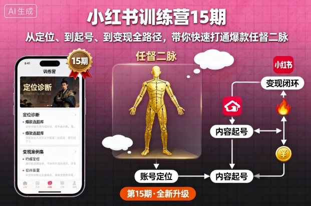 小红书训练营15期，从定位、到起号、到变现全路径，带你快速打通爆款任督二脉网创项目-知识付费-在线课程-自媒体创业-网络副业-优利资源优利资源网