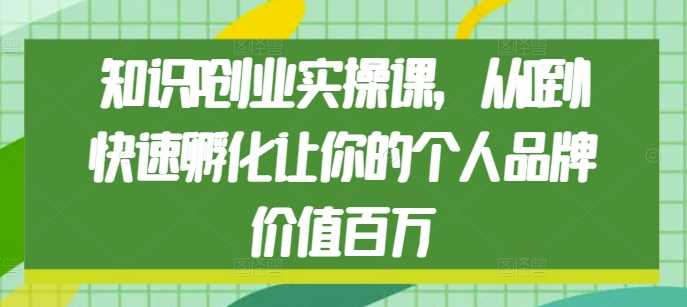 知识IP创业实操课，从0到1快速孵化让你的个人品牌价值百万网创项目-知识付费-在线课程-自媒体创业-网络副业-优利资源优利资源网