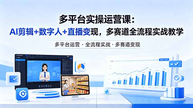 某团队多平台实操运营课-更新26年4月20：AI剪辑+数字人+直播变现，多赛道全流程实战教学网创项目-知识付费-在线课程-自媒体创业-网络副业-优利资源优利资源网
