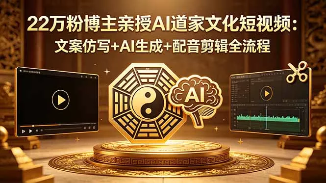 22万粉博主亲授AI道家文化短视频：文案仿写+AI生成+配音剪辑全流程网创项目-知识付费-在线课程-自媒体创业-网络副业-优利资源优利资源网