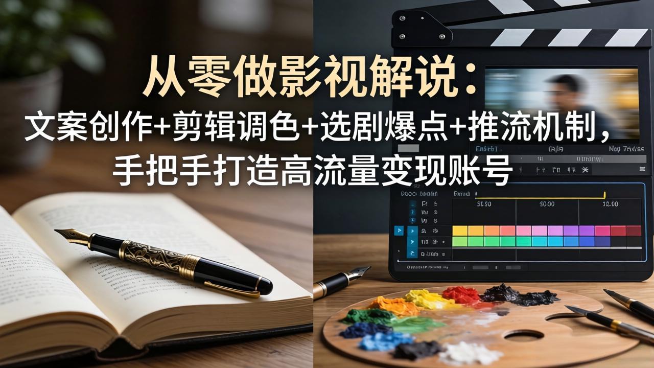 从零做影视解说：文案创作+剪辑调色+选剧爆点+推流机制，手把手打造高流量变现账号网创项目-知识付费-在线课程-自媒体创业-网络副业-优利资源优利资源网