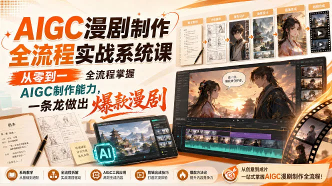 AIGC漫剧制作全流程实战系统课，从零到一全流程掌握AIGC制作能力，一条龙做出爆款漫剧网创项目-知识付费-在线课程-自媒体创业-网络副业-优利资源优利资源网