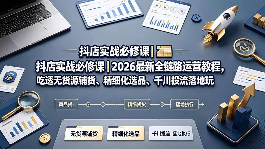 抖店实战必修课｜2026最新全链路运营教程，吃透无货源铺货、精细化选品、千川投流落地玩法网创项目-知识付费-在线课程-自媒体创业-网络副业-优利资源优利资源网