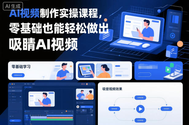 AI视频制作实操课程，零基础也能轻松做出吸睛AI视频网创项目-知识付费-在线课程-自媒体创业-网络副业-优利资源优利资源网