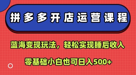 拼多多开店运营课程：蓝海变现玩法，轻松实现睡后收入，零基础小白也可日入5张网创项目-知识付费-在线课程-自媒体创业-网络副业-优利资源优利资源网