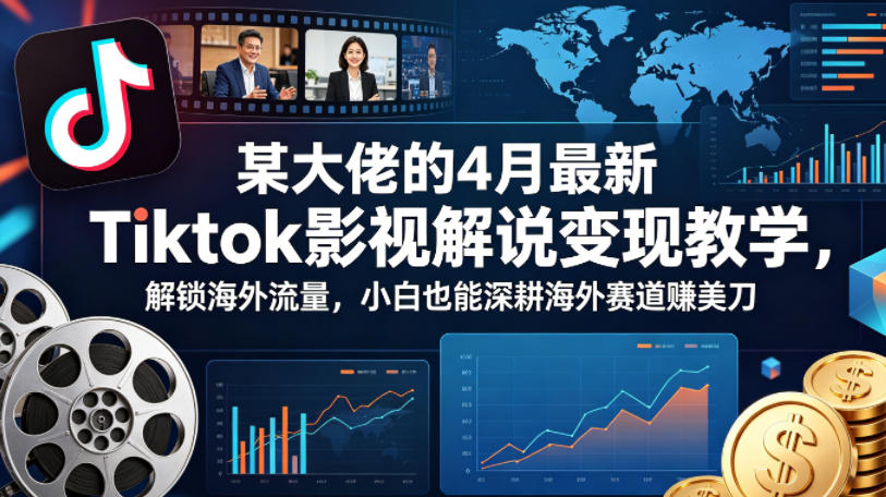某大佬的4月最新Tiktok影视解说变现教学，解锁海外流量，小白也能深耕海外赛道賺美刀网创项目-知识付费-在线课程-自媒体创业-网络副业-优利资源优利资源网