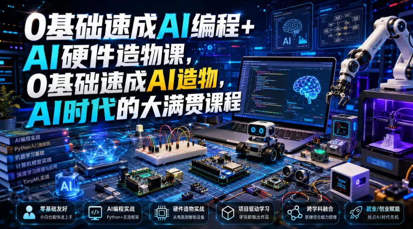 0基础速成AI编程+AI硬件造物课，0基础速成AI造物，AI时代的大满贯课程网创项目-知识付费-在线课程-自媒体创业-网络副业-优利资源优利资源网