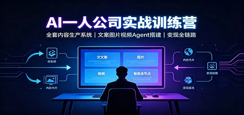 AI创作一人公司实战训练营：全套内容生产系统，文案图片视频Agent搭建变现全链路网创项目-知识付费-在线课程-自媒体创业-网络副业-优利资源优利资源网