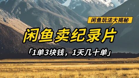 闲鱼卖纪录片1单3块钱，1天几十单，项目稳定有潜力网创项目-知识付费-在线课程-自媒体创业-网络副业-优利资源优利资源网