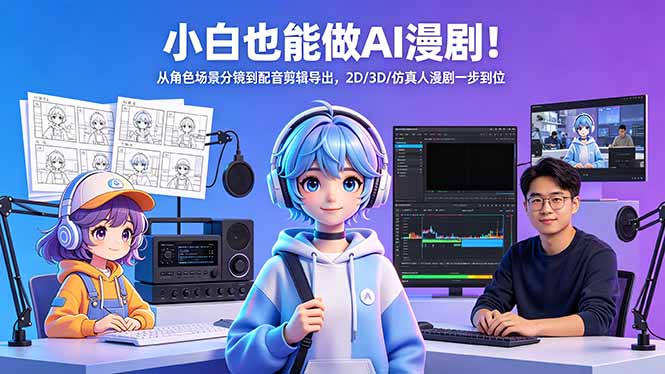 小白也能做AI漫剧！从角色场景分镜到配音剪辑导出，2D/3D/仿真人漫剧一步到位网创项目-知识付费-在线课程-自媒体创业-网络副业-优利资源优利资源网