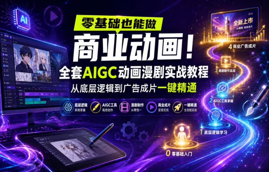 零基础也能做商业动画！全套AIGC动画漫剧实战教程，从底层逻辑到广告成片一键精通(更新0905)网创项目-知识付费-在线课程-自媒体创业-网络副业-优利资源优利资源网