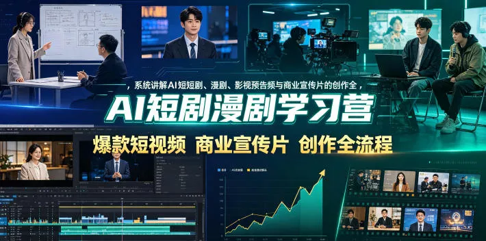 AI短剧漫剧学习营，系统讲解AI短剧、漫剧、影视预告片、爆款短视频与商业宣传片的创作全流程网创项目-知识付费-在线课程-自媒体创业-网络副业-优利资源优利资源网
