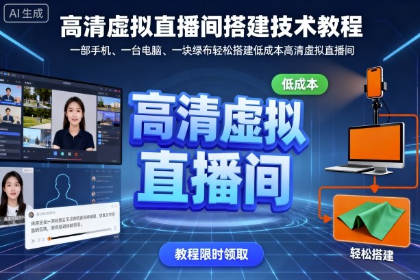 高清虚拟直播间搭建技术教程，一部手机、一台电脑、一块绿布轻松搭建低成本高清虚拟直播间网创项目-知识付费-在线课程-自媒体创业-网络副业-优利资源优利资源网