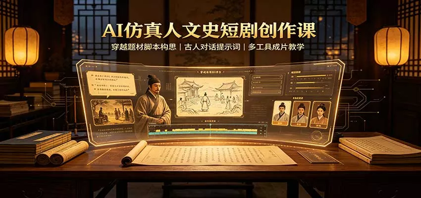 AI仿真人文史短剧创作课：穿越题材脚本构思，古人对话提示词，多工具成片教学网创项目-知识付费-在线课程-自媒体创业-网络副业-优利资源优利资源网